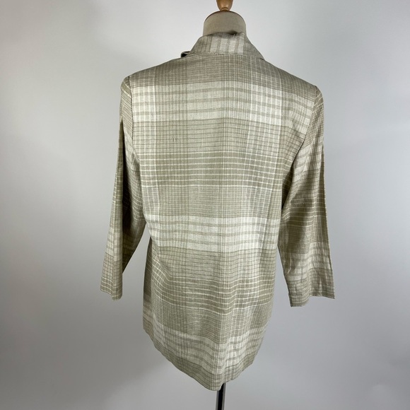 VINTAGE 90’s Neutral Plaid Linen Cotton Blend Womens Blazer Medium - Picture 7 of 8